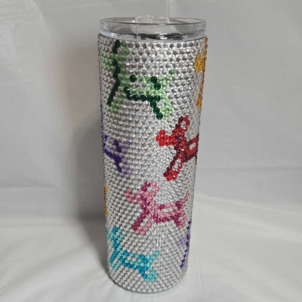 20oz Silver Rhinestone Tumbler with Colorful Balloon Dog Design